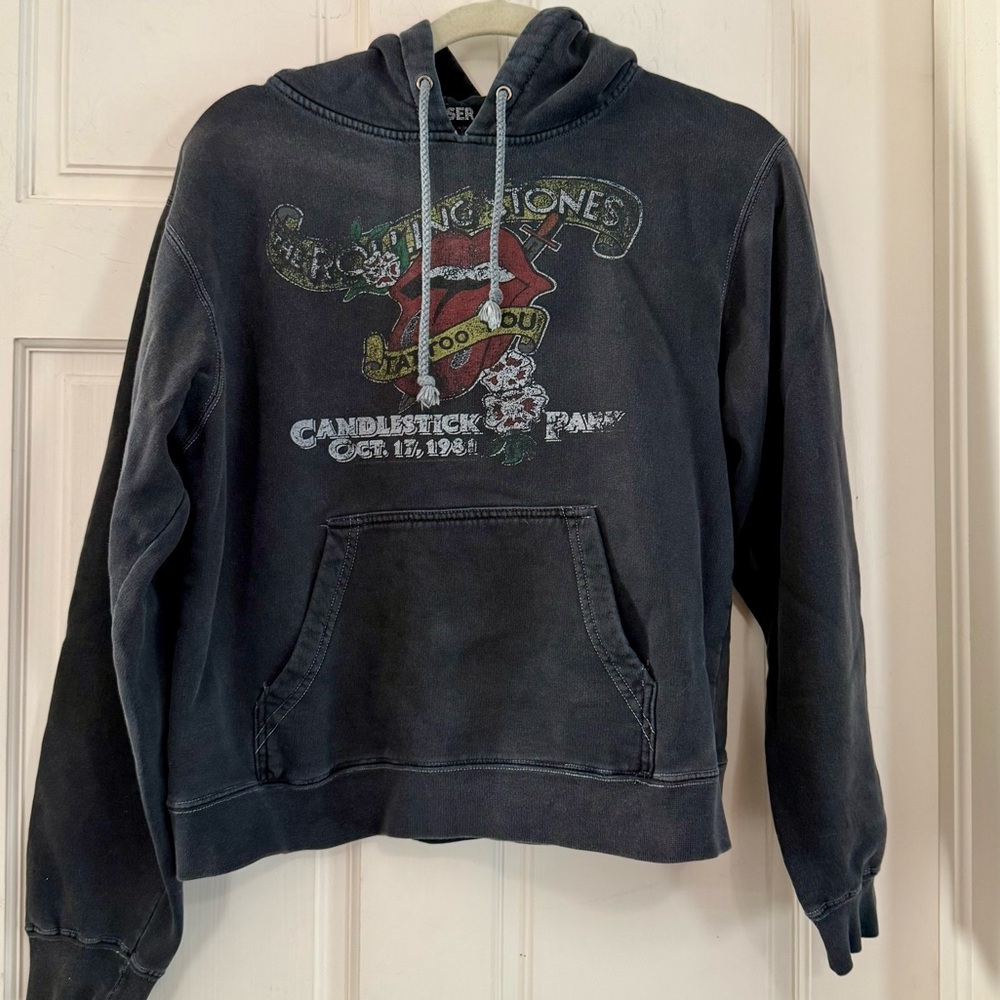 Chaser Vintage Black Rolling Stones Graphic Hoodie